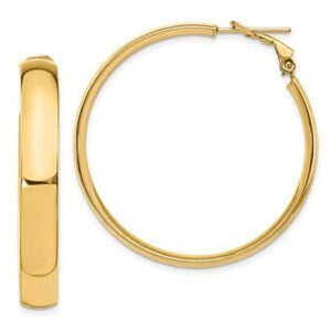 Leslie's 14K 6mm High Polished Omega Back Hoop Earrings. Brand New.  1 1/2 inche